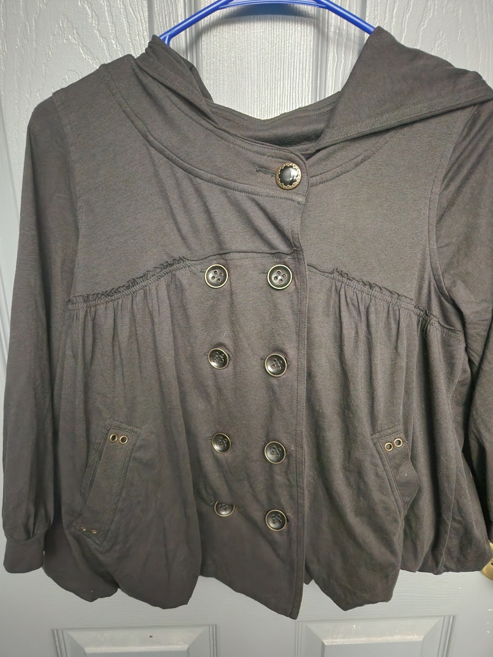 Free People Double-Breasted Hooded Pea Coat in Dark Gray